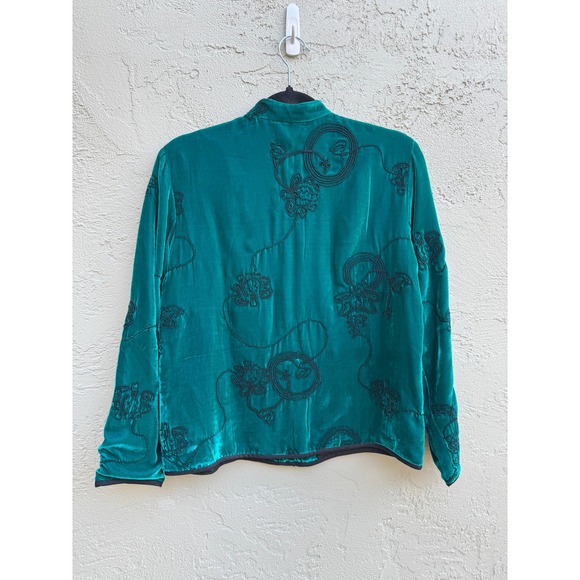 Chico's Velvet Embroidered Button Down Teal Jacket Blouse Top Elegant - Picture 8 of 8